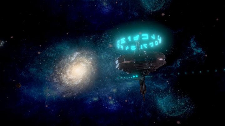 sci-fi space station near a spiral galaxy 3D Model