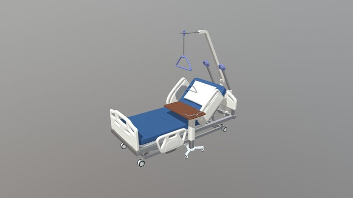 Hospital Bed with Overbed Table 3D Model