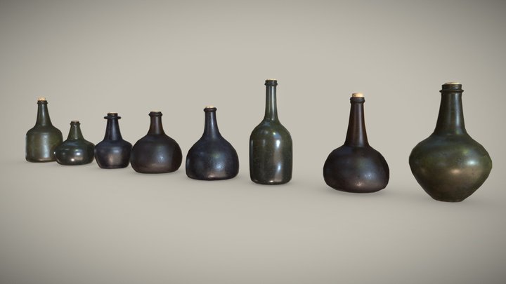 Pack Of Old Rum Bottles 3D Model