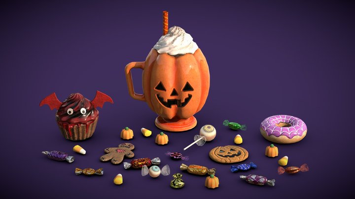 Halloween Sweets Candies - low poly pack 3D Model
