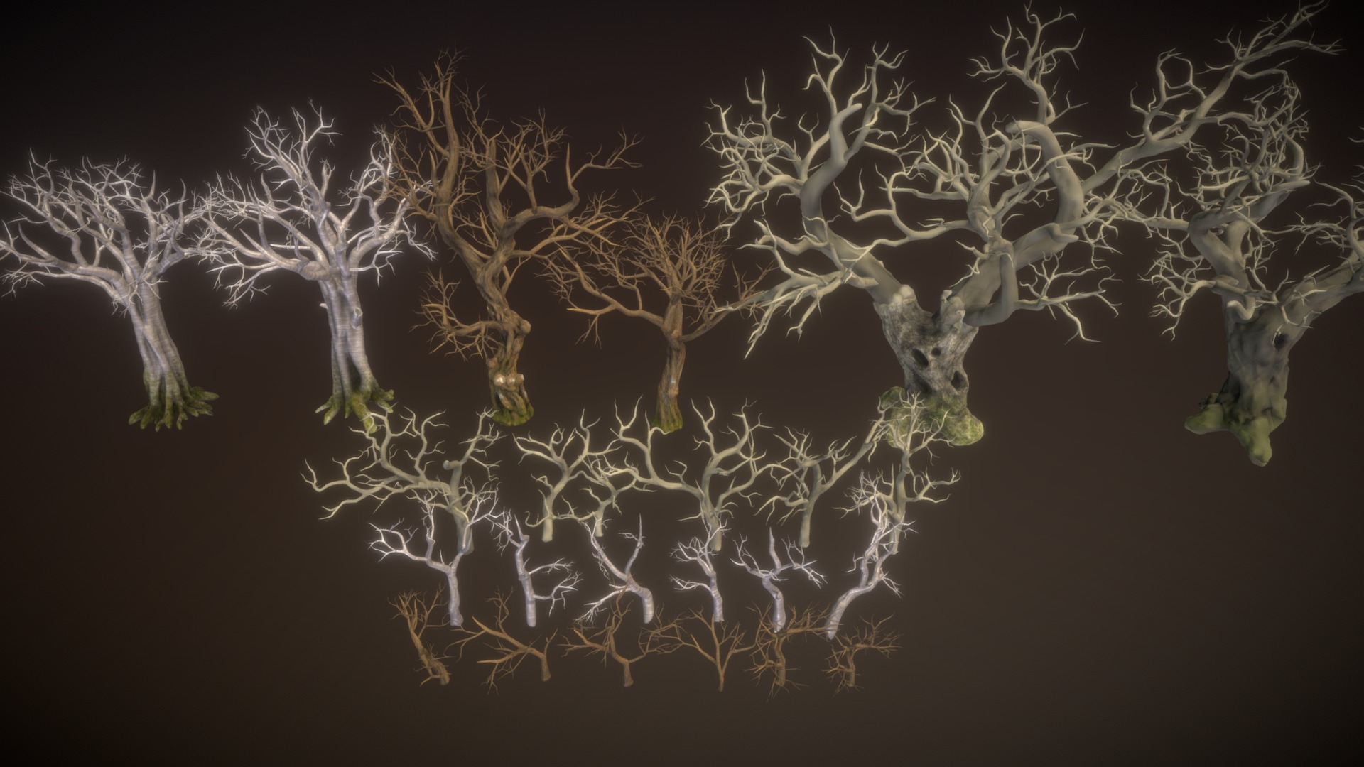 3D model Dry trees - This is a 3D model of the Dry trees. The 3D model is about a group of branches with leaves.