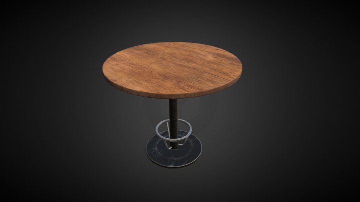 Wooden bar table with steel footboard 3D Model