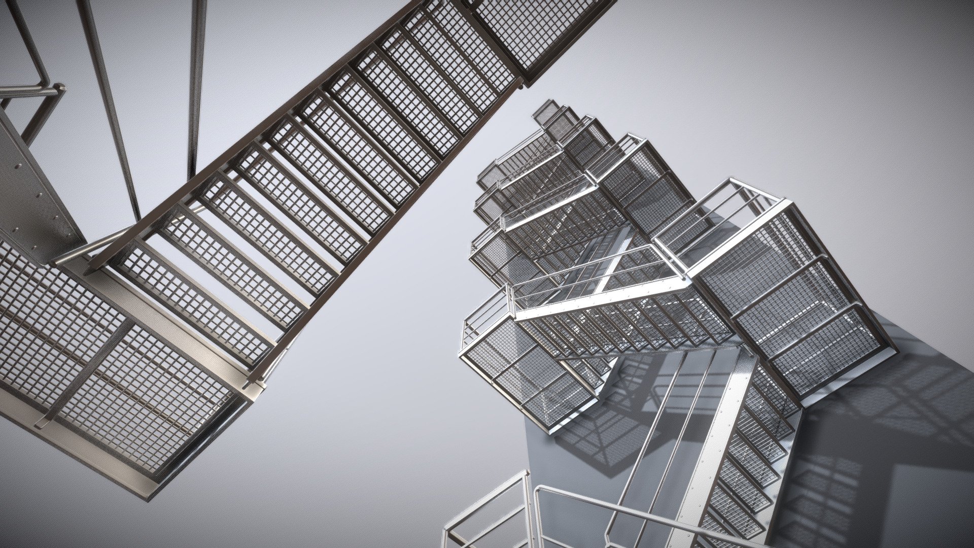 Modular Industrial Staircase (High-Poly)