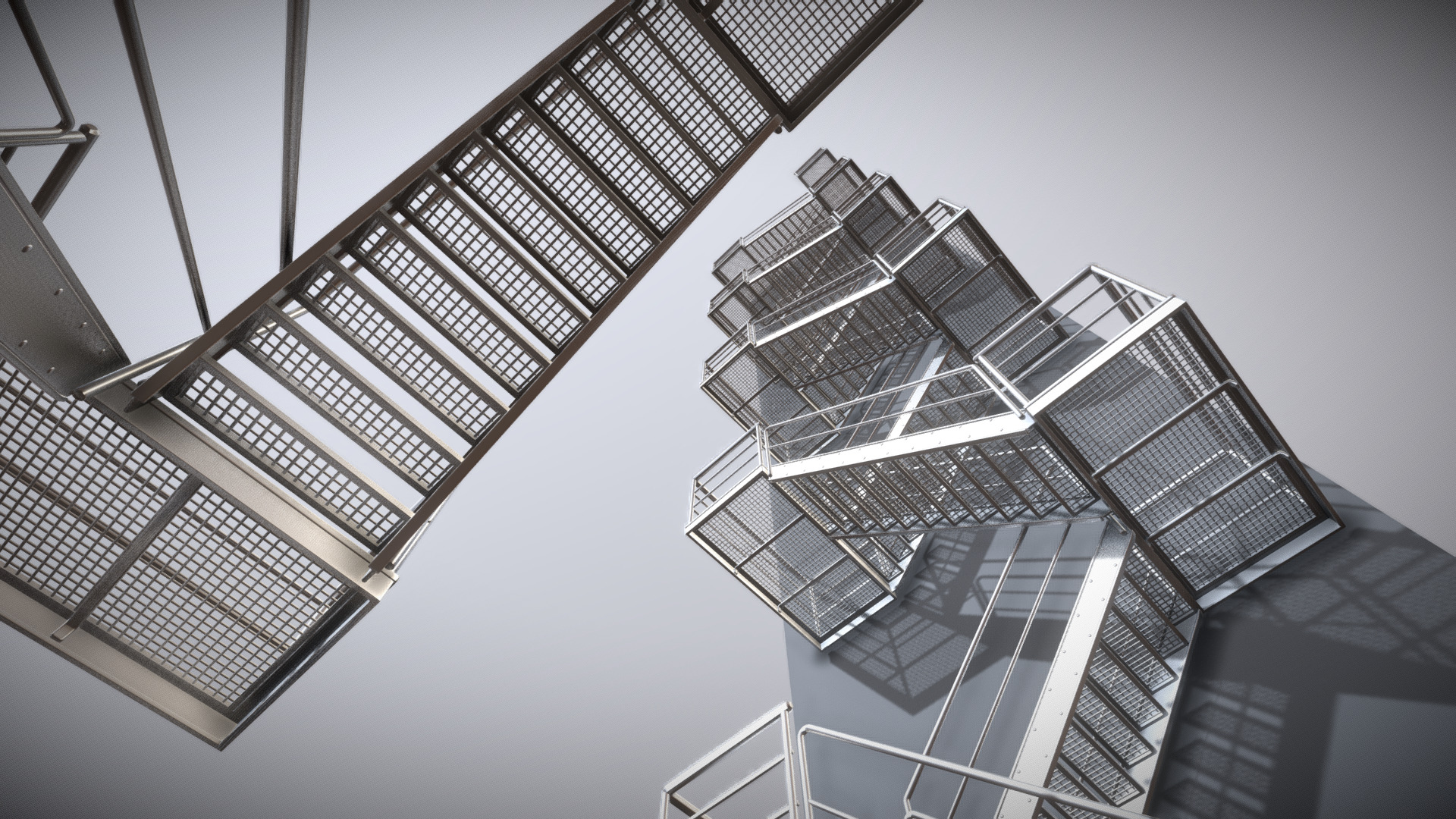 3D model Modular Industrial Staircase (High-Poly) - This is a 3D model of the Modular Industrial Staircase (High-Poly). The 3D model is about diagram, engineering drawing.