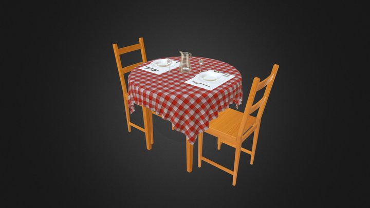 Round dining table set 3D Model