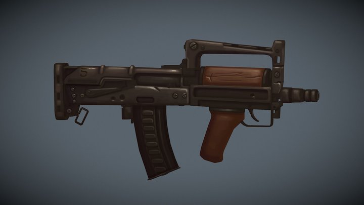 Stylized Low Poly Bullpup gun 3D Model