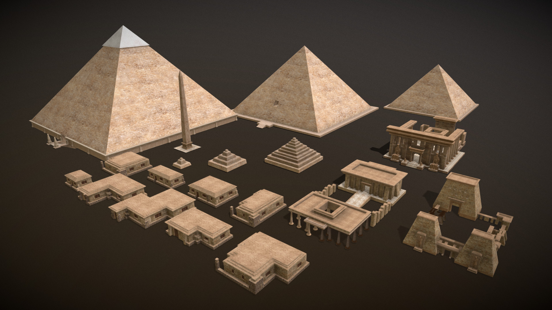 3D model ancient egyptian pharaohs  buildings - This is a 3D model of the ancient egyptian pharaohs  buildings. The 3D model is about a group of pyramids.