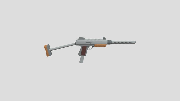 9MM SMG with a wood stock 3D Model