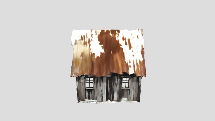 Old rustic wooden shed with rusty roof 3D Model