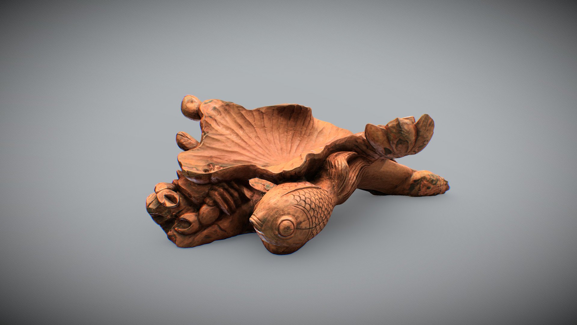 荷蟹 阴沉木雕 Lotus and Crab