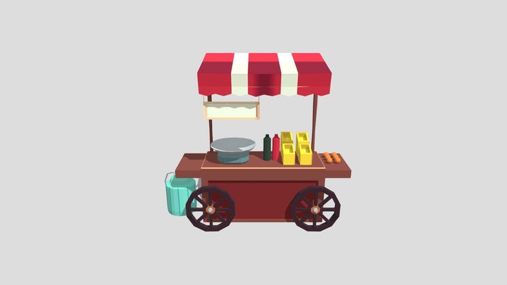 Low Poly Street Food Cart 3D Model
