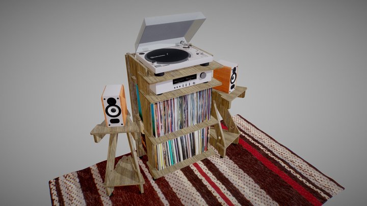 Turntable with stands and speakers 3D Model