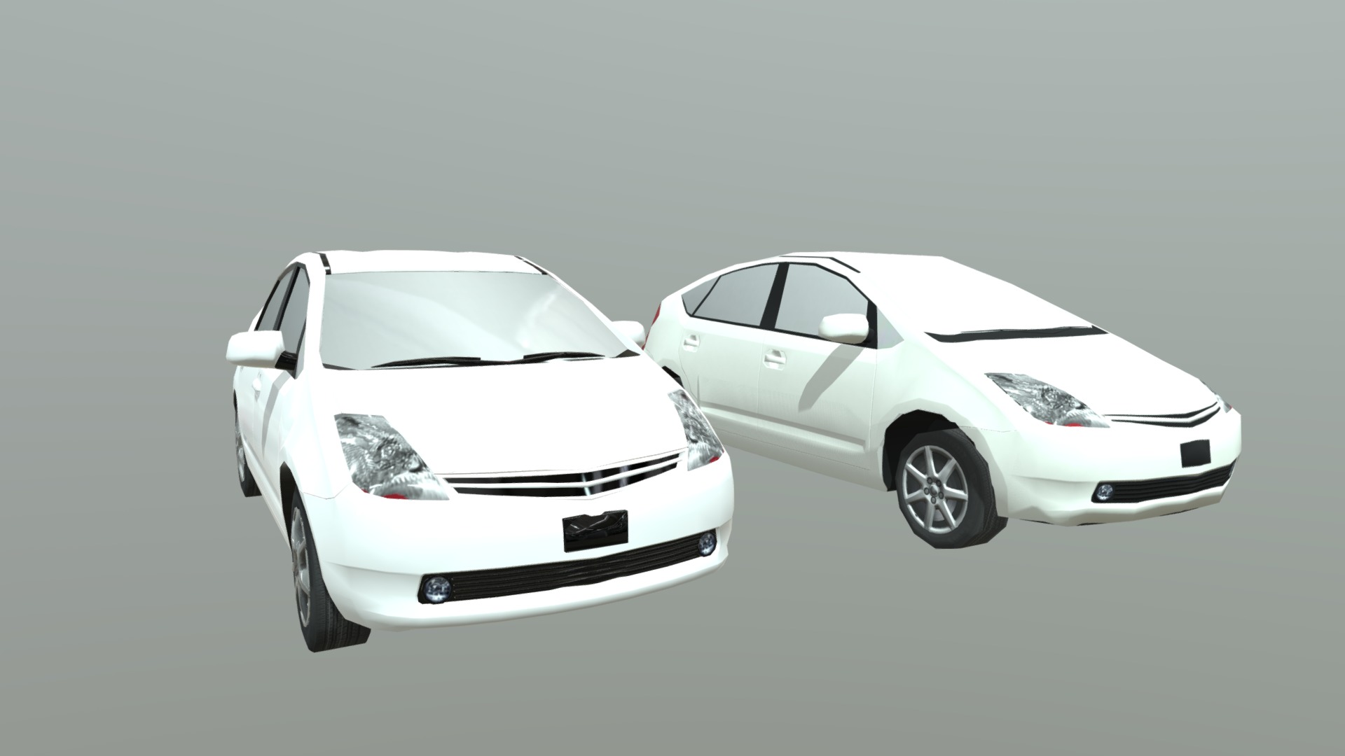 3D model Toyota Prius High And Low Poly - This is a 3D model of the Toyota Prius High And Low Poly. The 3D model is about a couple of white cars.