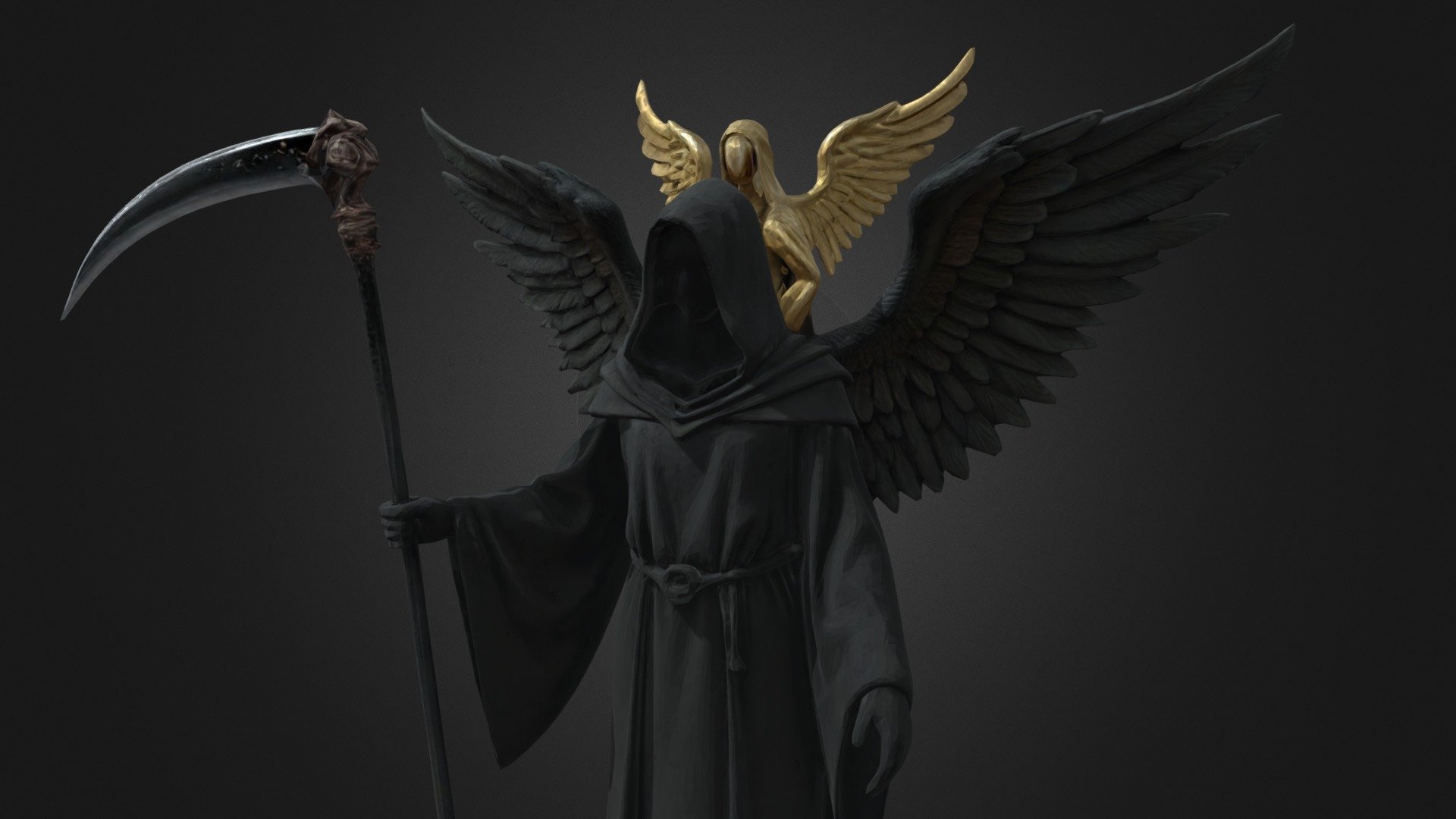 Grim Reaper with Golden Angel Dark Wings - Download Free 3D model by ...