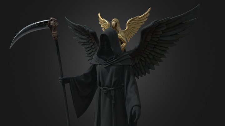 Grim Reaper with Golden Angel Dark Wings