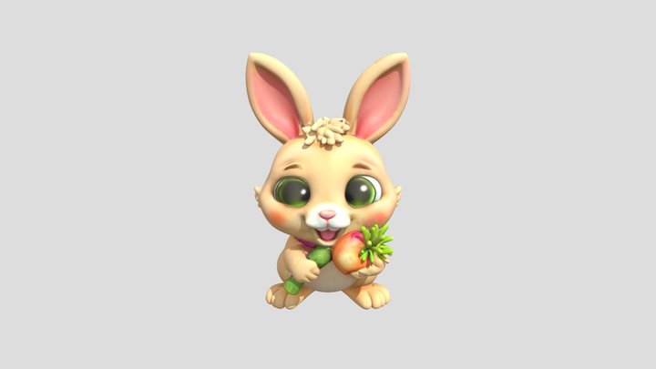 Cartoon bunny plucking turnips 3D Model