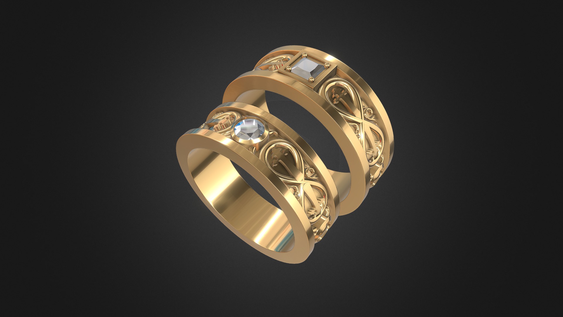 3D model 1047 – Rings - This is a 3D model of the 1047 - Rings. The 3D model is about a gold and silver ring.