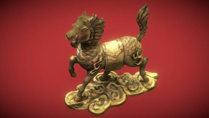 Chinese Qilin Statue Low polygon 3D Model