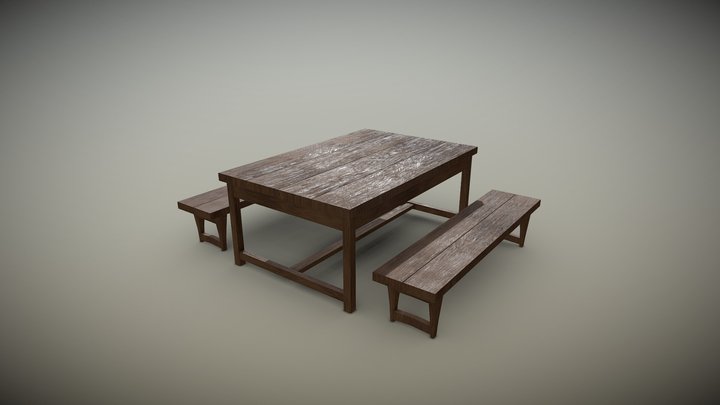 Game Ready Wooden Medieval Table 3D Model
