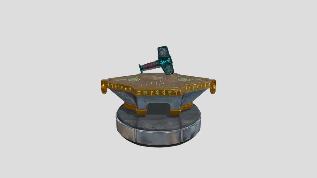 Runic anvil with Thor's hammer replica