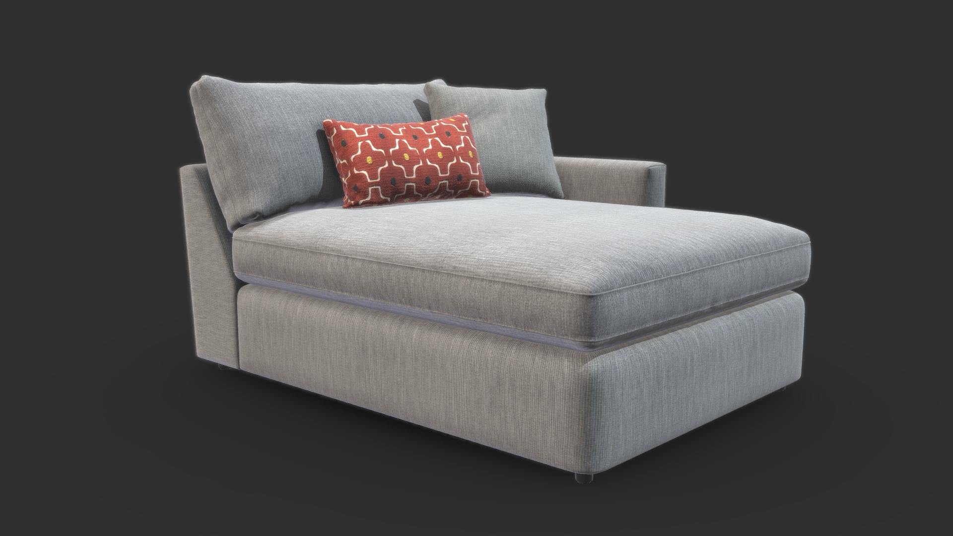 3D model Lounge II Petite Outdoor Upholstered Chaise - This is a 3D model of the Lounge II Petite Outdoor Upholstered Chaise. The 3D model is about a couch with pillows.