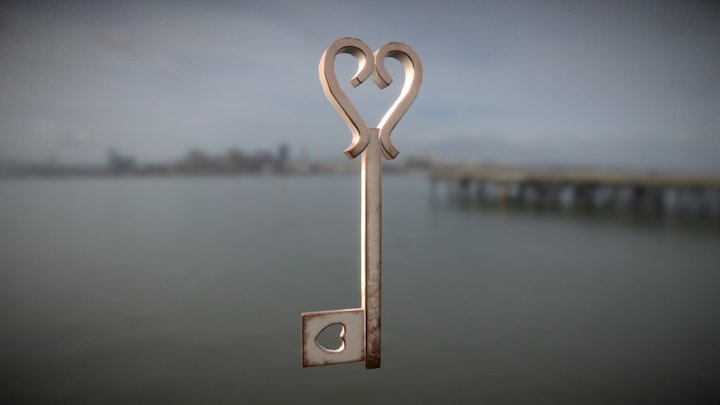 Copper Heart Key - PBR 3D Model
