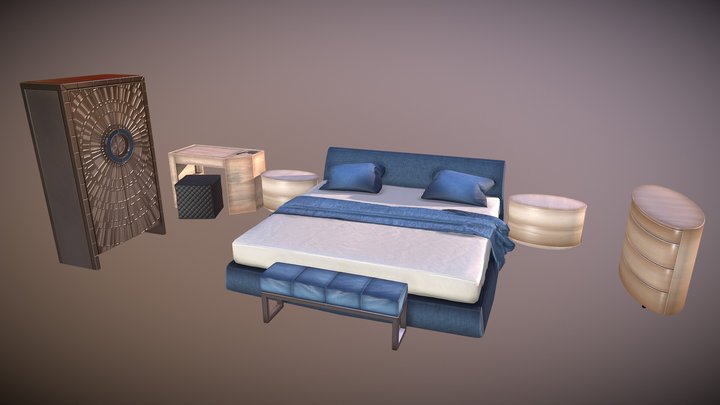Minimal Modern Bedroom Set 3D Model