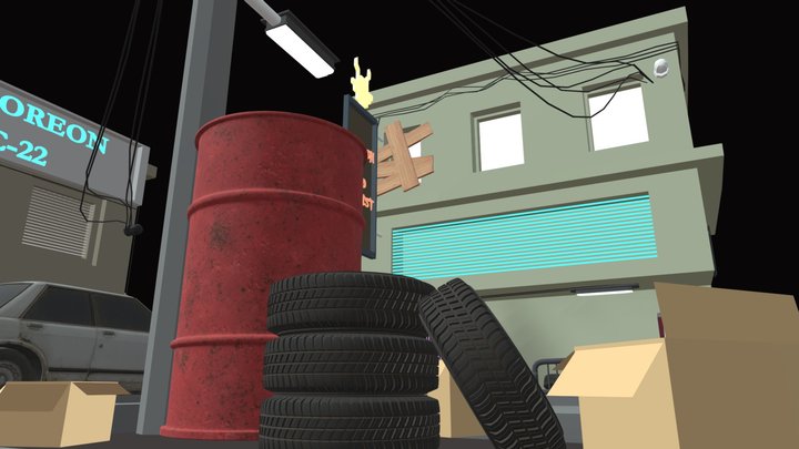 Neon-Lit Cyberpunk City Scene 3D Model 3D Model