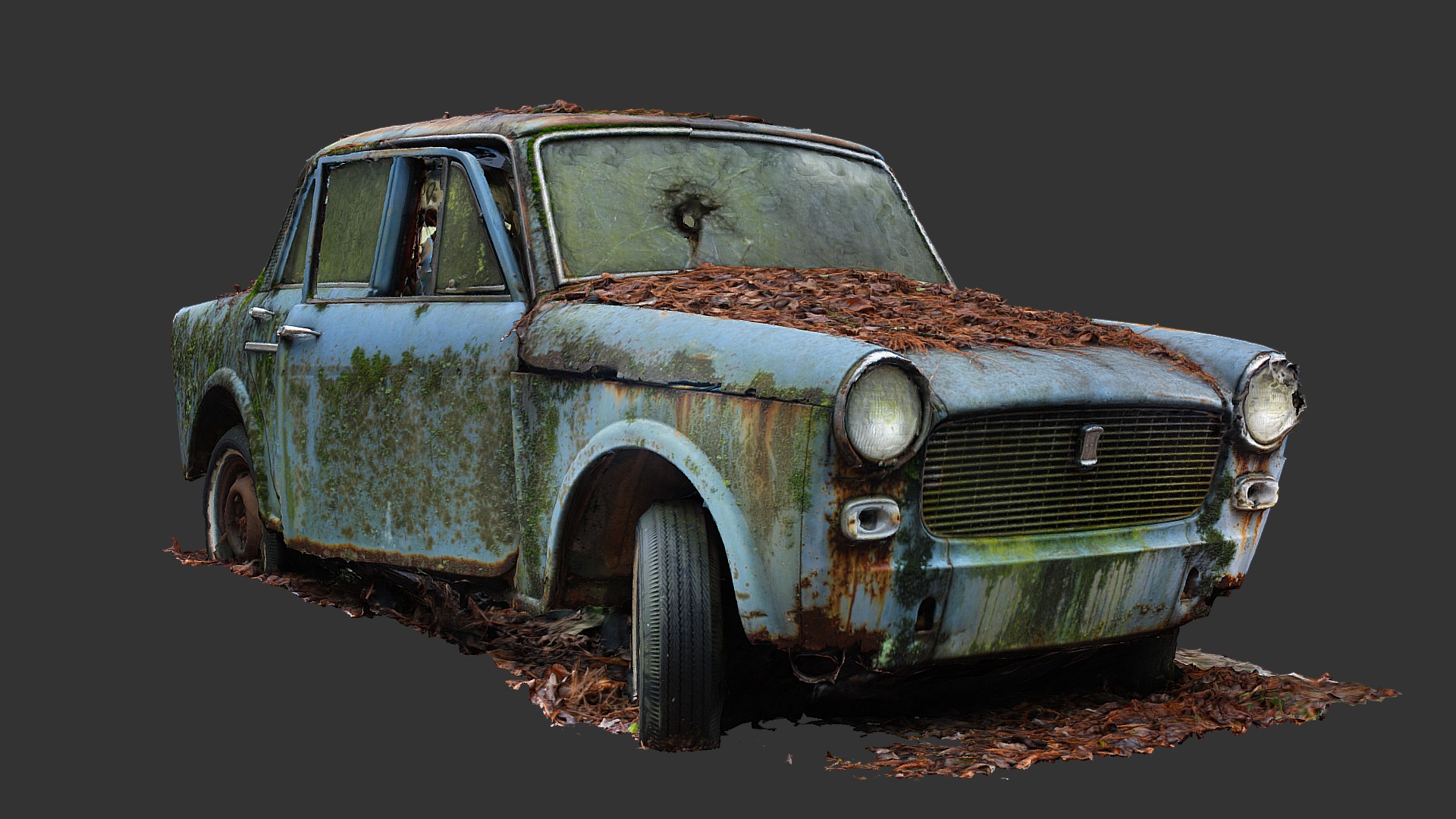 3D model Fiat 1100 (Raw Scan) - This is a 3D model of the Fiat 1100 (Raw Scan). The 3D model is about an old rusted out truck.