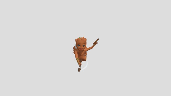 Baby Groot flying on Yondu's Arrow 3D Model