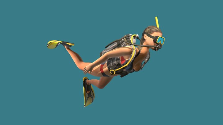 Swimming Female Scuba Diver Lynn 3D Model