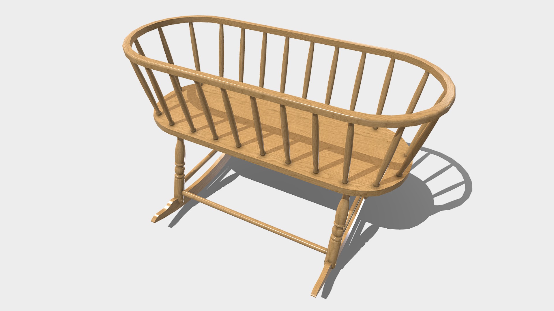 3D model Windsor Cradle - This is a 3D model of the Windsor Cradle. The 3D model is about a wooden table with a chair.