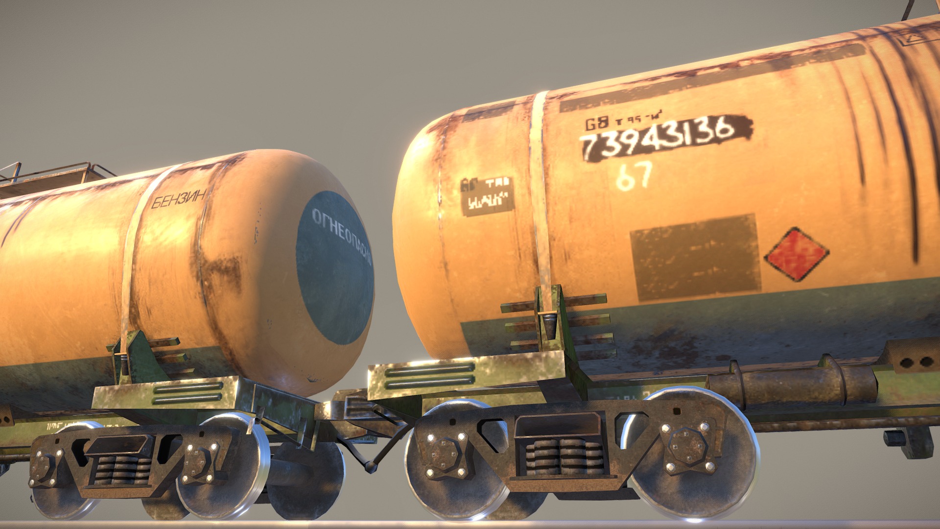3D model Railway Oil Tank vr.1 - This is a 3D model of the Railway Oil Tank vr.1. The 3D model is about a train with a box on top.