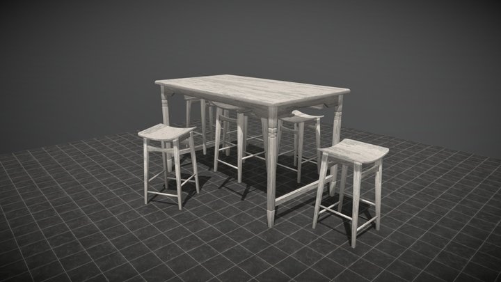 Counter Height Dinette w/Stool Storage 3D Model