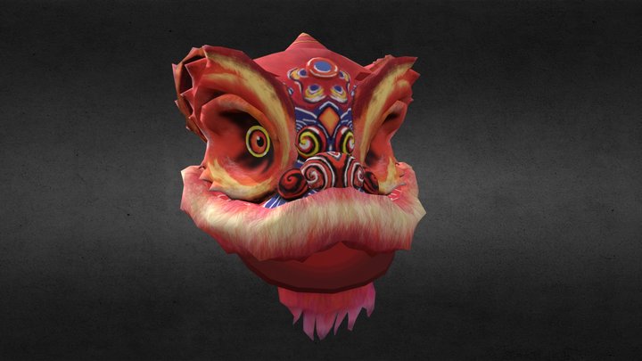 Dancing Lion Head - Hand Painted 3D Model
