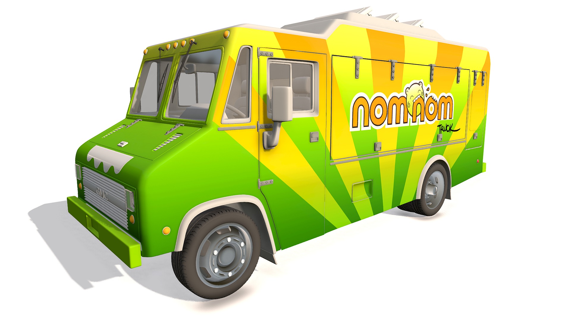 3D model Food Truck Nom Nom - This is a 3D model of the Food Truck Nom Nom. The 3D model is about a green and yellow truck.