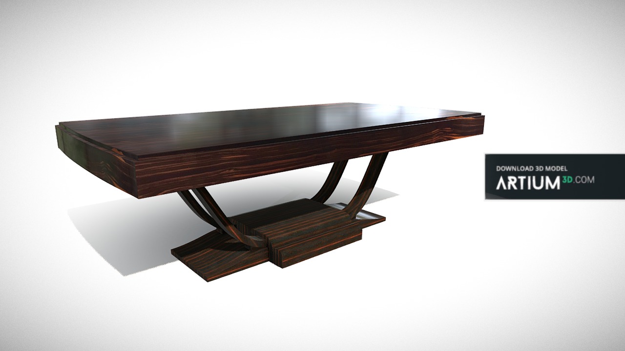 3D model Dining table – Art Deco 1920, France - This is a 3D model of the Dining table – Art Deco 1920, France. The 3D model is about a wooden table with a white background.