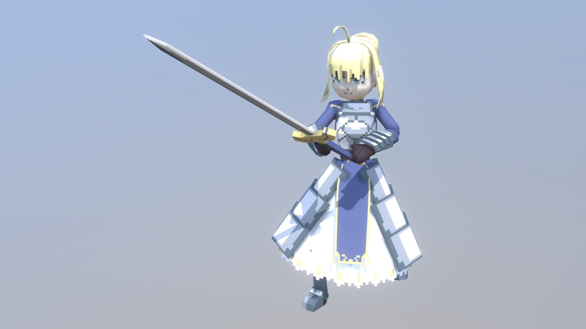 Lowpoly Pixelated Saber Artoria Fatestay Night Download Free 3d 9575