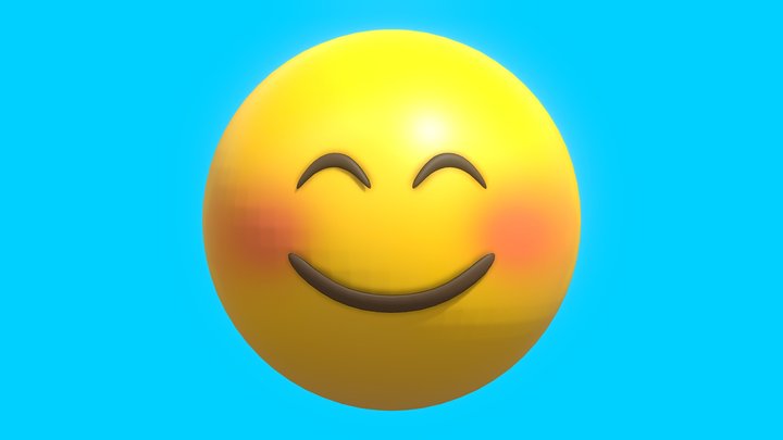 Blushing Smile Yellow Ball Emoji or Smiley 3D Model