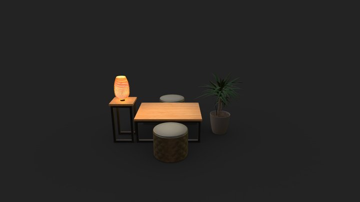 Cylinder seat / Table / Bamboo lamp 3D Model