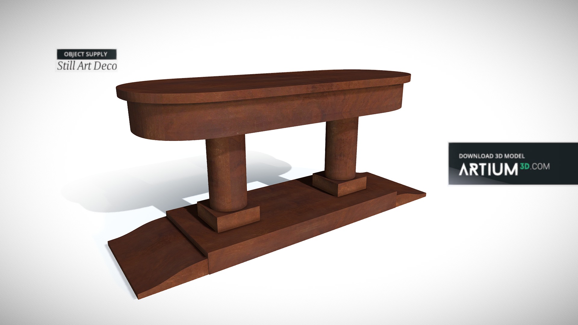 3D model Coach table – Art Deco 1930, France - This is a 3D model of the Coach table – Art Deco 1930, France. The 3D model is about a wooden table with a white background.