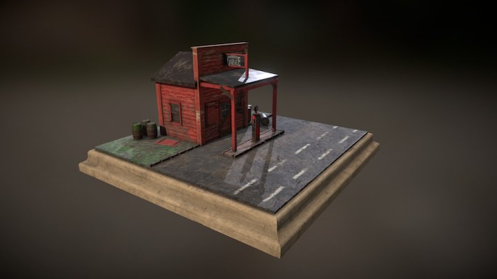 Abandoned Gas Station Diorama 3D Model