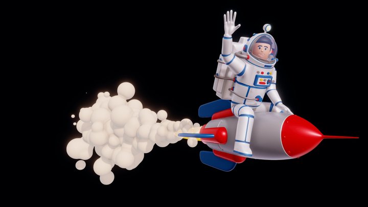 Astronaut in spacesuit riding on rocket 3D Model