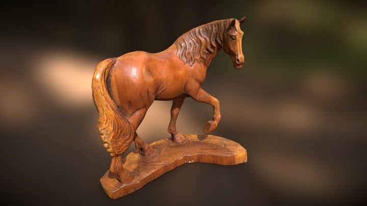 Game ready carved wooden Horse Figurine 3D Model