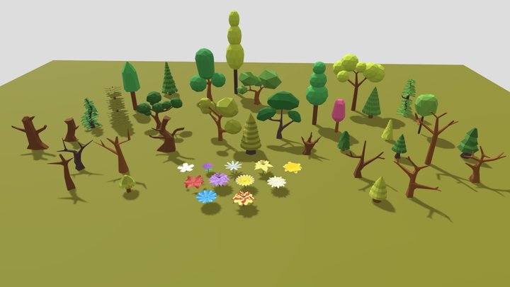 Trees & Flowers (Low Poly) 3D Model