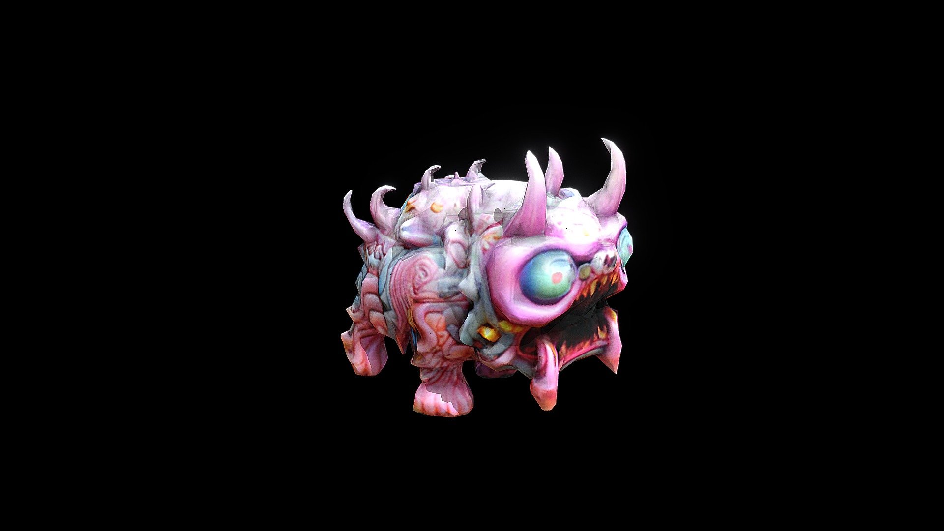 a pink and blue monster with horns and sharp - Download Free 3D model ...