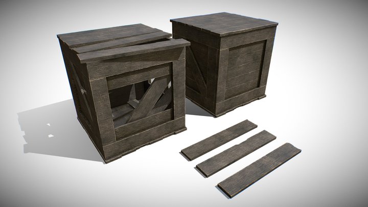 Wooden box. game ready 3D Model