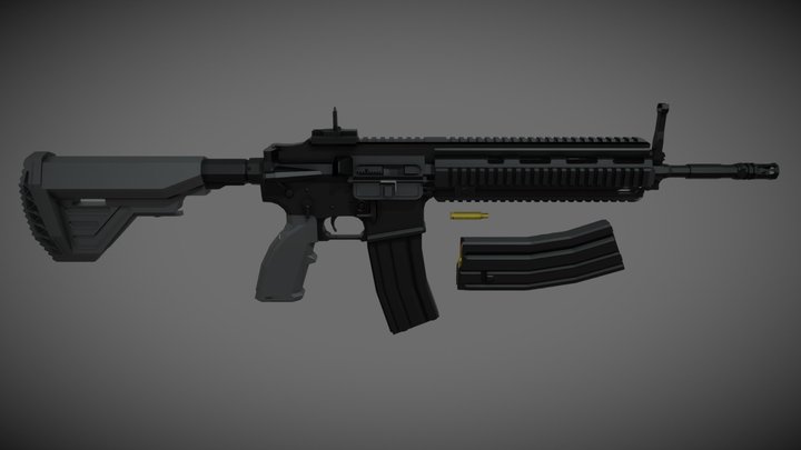 low-poly HK416 – Modello 3D gratuito STL