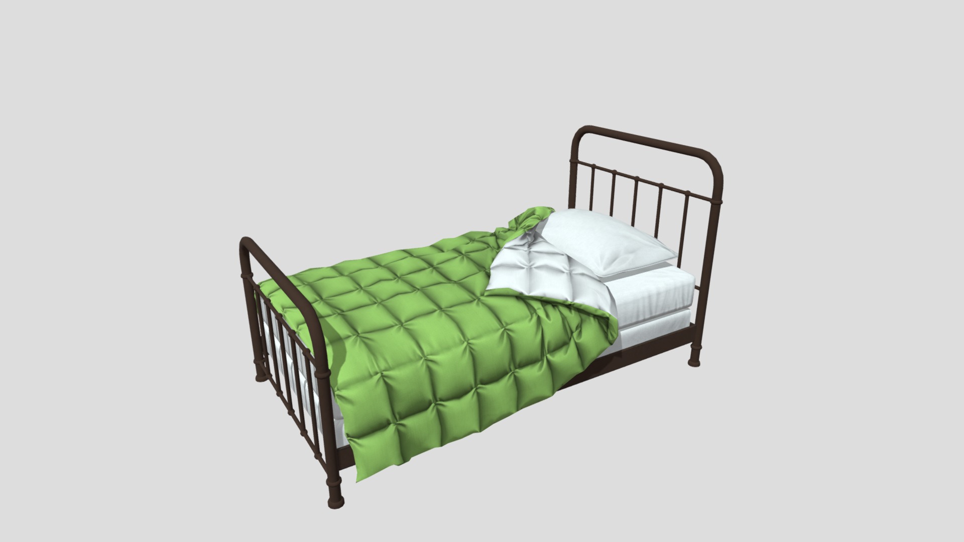 3D model Double_Bed_01 - This is a 3D model of the Double_Bed_01. The 3D model is about a bed with a green blanket.