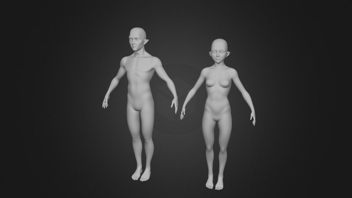 Elf Male & Female Midpoly, All-quad Basemesh 3D Model